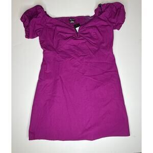 City Chic Sweet Paradise Magenta Off-Shoulder Linen Dress New 12